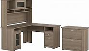 Bush Furniture Cabot 60W L Shaped Computer Desk with Hutch and Lateral File Cabinet in Ash Gray