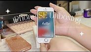 🍓Aesthetic iPhone SE Unboxing 2023 + iPhone Set up First Gen & Free Pink Cute Case 🍒| hel frae
