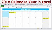 2018 Calendar Year in Excel, 2018 Monthly Calendars, Year 2018 Calendar with Holidays, 2018 Planners