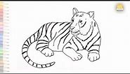 Tiger outline drawing | How to draw A Tiger easy way | Step by step drawings wild animals