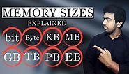 Explain Computer Memory Sizes (Bit, Byte, Kb, Mb, Gb,Tb, Pb)