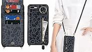 iPhone 7 Plus/8 Plus Case with Card Holder for Women, iPhone 7 Plus/8 Plus Phone Case Wallet with Strap Credit Card Slots Crossbody with Kickstand Zipper Case - Black Leopard