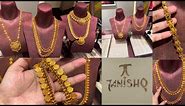 Tanishq 22karat gold long necklace designs gold harem mango mala and kasu mala designs | tanishq
