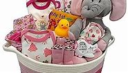 Nikki’s Gift Baskets – Bundle of Joy Deluxe Baby Girl Gift Set with 20-Piece Newborn Essentials, Medium Baby Gift Basket Kit for Expecting Moms, Pink
