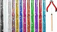 FEBSNOW 47 Inches Tinsel Hair Extension with Tool 12 Colors 2400 Strands Hair Extension Tinsel Kit Glitter Hair Extensions for Women Girls Hair Accessories for Christmas New Year Cosplay Party
