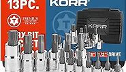 KORR Tools KSS004 13pc Torx Bit Socket Set, Sizes from T8 - T60 | 1/4-Inch, 3/8-Inch & 1/2-Inch drive