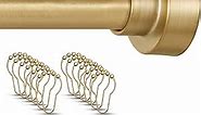 Shower Curtain Rod 34-82 Inches (2.8-6.8ft) with 12Pcs Shower Curtain Rings, Adjustable Gold Shower Rod No Drilling, Non-Slip, Never Rust, Stainless Steel, Suitable for Bathroom Window, Gold