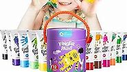 Jar Melo Safe Finger Paints for Toddlers, 12 Colors Large Capacity 2.1oz, Non Toxic Washable Fingerpaint Set, Kids Art Painting Supplies, Easter Gift for Kids Age 2+