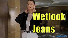 Wetlook girl Jeans | Wetlook leather boots | Wetlook girl swimming dressed in the pool