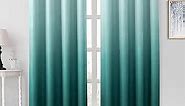 HOMEIDEAS Teal Ombre Blackout Curtains 52 X 84 Inch Length Gradient Room Darkening Thermal Insulated Energy Saving Grommet 2 Panels Window Drapes for Living Room/Bedroom