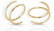 14k Gold Small Double Hoop Earrings for Single Piercing | Twist Spiral Cartilage Earring | Double Piercing Earrings for Women