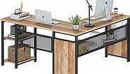 FATORRI L Shaped Computer Desk, Industrial Office Desk with Shelves, Reversible Wood and Metal Corner Desk for Home Office (Rustic Oak, 59 Inch)