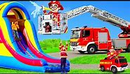 The Kids Play with Slides and Fire Trucks