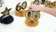 36Pcs 60th Birthday Decorations Kit for Men Women, Black Gold Happy 60 Birthday Banner Balloons Honeycomb Centerpiece Hanging Swirls Kit Party Supplies, Sixty Year Old Bday Table Topper