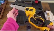 Watch in action Mini Chainsaw Cordless for Dewalt 20V MAX Battery, OUGESH