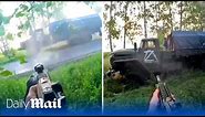 Ukraine Special Forces ambush a Russian truck with heavy gunfire
