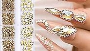 920Pcs Champagne Rhinestones for Nails, Gold Champagne Nail Art Rhinestones Flat Back Rhinestone Nail Art Charms Mixed Sizes Gold Diamond Gem Stone Set for Women Nail Art DIY Jewelry Craft Accessories