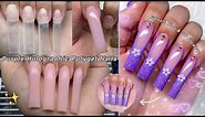 PURPLE HOLOGRAPHIC POLYGEL NAILS💜 HOW TO FRENCH TIP & 3D FLOWER CHARMS DESIGN! | Nail Tutorial