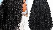 ToyoTress Boho Box Braids Crochet Hair - 18 Inch 8 Packs Natural Black Box Braids Crochet Hair Curly End Crochet Braids, Long Pre-looped Synthetic Braidsing Hair Extensions (18 Inch, 1B-8P)