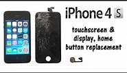 iPhone 4S - Touch Screen Digitizer Glass & LCD Display, Home Button Replacement