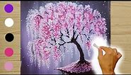 Bright Cherry Blossom Tree/ How to Paint whit Cotton Swab / Acrylic Painting Landscape for Beginner