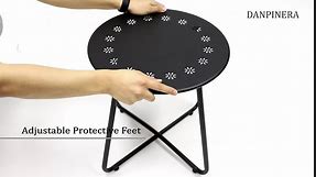 danpinera Outdoor Side Tables with Flower Cut Outs, Weather Resistant Steel Patio Side Table, Small Round Outdoor End Table Metal Side Table for Patio Yard Balcony Garden Black