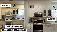 DIY Stacked Cabinets// Extending Kitchen Cabinet trim to ceiling