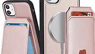 iPhone 11 case with Credit Card Holder mag Safe, iPhone 11 Phone Leather Case Wallet for Women Compatible mag Safe Wallet Detachable 2-in-1 for Men-Pink
