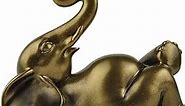 6.5" Good Luck Elephant Lounging with Raised Trunk Statue Decorative Sculpture - Good Luck Gifts, Feng Shui Decor, Meditation Gifts (6.5 Inch, Bronze)