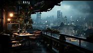 Cyberpunk Futuristic Cityscape & Rain. Sci-Fi Ambiance for Sleep, Study, Relaxation