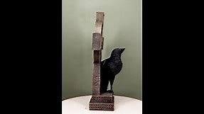 Gothic Raven Crow Perching On Celtic Cross Tomb Statue
