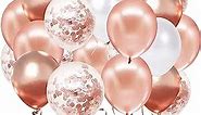 Rose Gold Confetti Balloons, 50 Pack Rose Gold White Balloons and Rose Gold Metallic Balloons for Birthday Wedding Engagement Bachelor Bridal Shower Party Decorations…
