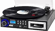 PAREIKO 3 Speeds Record Player Portable Bluetooth Turntable with Built-in Dual Stereo Speakers, Vinyl Phonograph Supports USB/SD/MMC Cassette Aux-in 3.5mm Audio Jack, Black