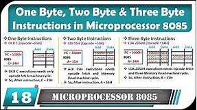 One Byte, Two Byte and Three Byte Instructions in Microprocessor 8085