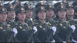 Female soldiers march during China's National Day celebrations