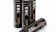 EBL AA Battery 1.5V AA Lithium ion Batteries 3300mWh High Capacity with Micro USB Cable, 2 Hours Quick Charge USB AA Rechargeable Batteries 4 Packs