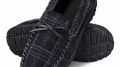 HOMEHOT Mens Slippers Moccasins Warm Lining Memory Foam House Shoes Black Size 12 US Adult Male