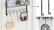 Over The Door Hooks Organizer, 2 Wreath Hangers with a Basket and a Coat Hook, Over The Door Storage for Bathroom, Bedroom, Kitchen, Black