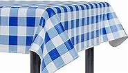 Sorfey Tablecloth - Vinyl with Flannel Back, 60"x120" Rectangle, Water Proof, Easy to Clean, Checked Blue Design