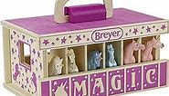 Breyer Horses Unicorn Magic Wooden Stable Playset with 6 Unicorns | 6 Piece | 6 Stablemates Unicorns Included | 6” H x 9” L x 2.5” D | 1:32 Scale | Model #59218, Multicolor