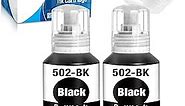 Compatible T502 502(Pigment) Ink Bottle Replacement for Epson 502 Black Ink for EcoTank ET-2760 ET-2750 ET-3760 ET-4760 ET-3750 ET-4750 ET-3830 ET-2850 ET-3850 ET-4850 ET-15000 Printer(2 Packs)