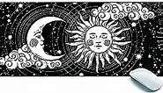Moon and Sun Black and White Gaming Mouse Pad XL,Extended Large Mouse Mat Desk Pad 31.5x11.8x0.12IN,Stitched Edges Non Slip Mousepad for Computer,Office,Keyboard and Laptop