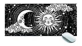 Moon and Sun Black and White Gaming Mouse Pad XL,Extended Large Mouse Mat Desk Pad 31.5x11.8x0.12IN,Stitched Edges Non Slip Mousepad for Computer,Office,Keyboard and Laptop