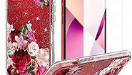 ACKETBOX for iPhone 13 Case with Screen Protector & Camera Lens Protector + Ring Bracket，Floral Pattern Design for Women and Girls Full Body Protective Phone Case for iPhone 13 (Flowers)