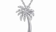 Sterling Silver Diamond Palm Tree Pendant-Necklace on an 18 inch Chain