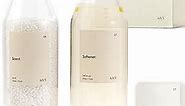 KIVY Glass Laundry Detergent Dispenser + Labels [Set of 2] Glass jars for Laundry Room Organization Decor - Laundry soap dispenser for liquid detergent dispenser - Fabric softener dispenser glass jar