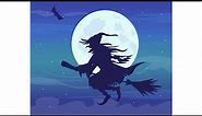 Animated witch on broom illustration