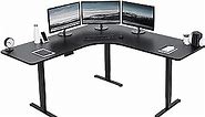 VIVO Electric Height Adjustable 71 x 71 inch Curved Corner Stand Up Desk, Black Table Top, Black Frame, Memory Controller, L-Shaped Workstation, E3C Series, DESK-KIT-E3CB2