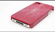 Sanded Red Stingray (Shagreen) Leather Snap On Case for iPhone 4/4S