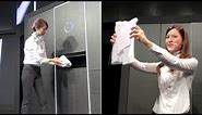 A demonstration of “Laundroid,” the world’s first automated laundry-folding robot